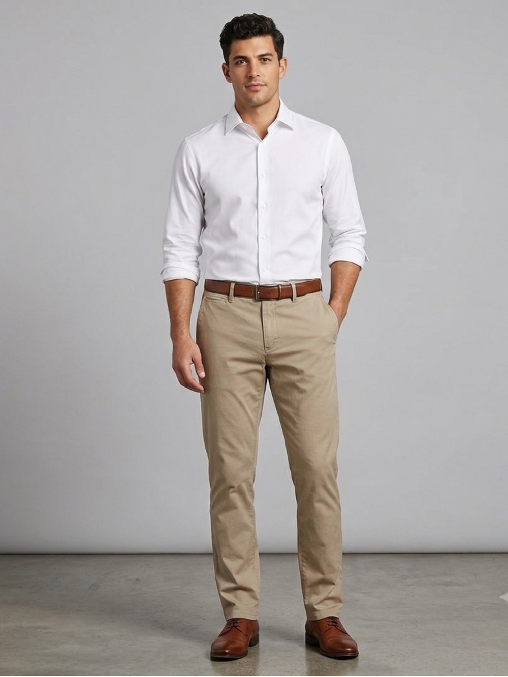 Men’s Haggar Slim Fit Travel 5-Pocket Khaki Chinos Light Tan, 34x34, Flat Front